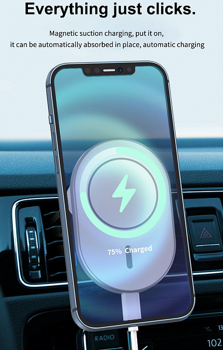 Автодержатель с беспроводной зарядкой Wiwu Magnetic Wireless Charger Car CH-306 (White) купить в интернет-магазине icover