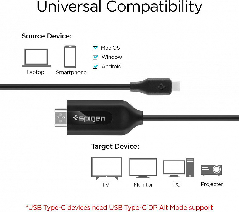 Кабель Spigen Essential C20CH USB-C to HDMI (Black) купить в интернет-магазине icover