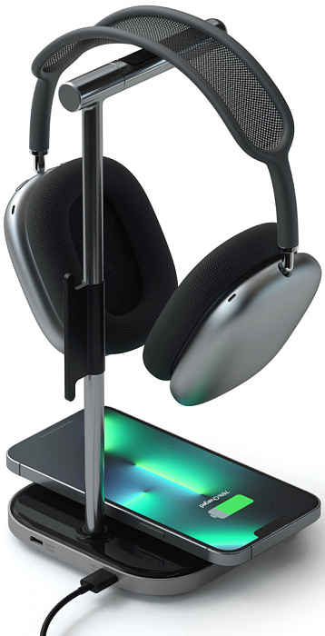 Подставка для наушников Satechi ST-UCHSMCM 2-In-1 Headphone Stand w/ Wireless Charger (Space Grey) купить в интернет-магазине icover