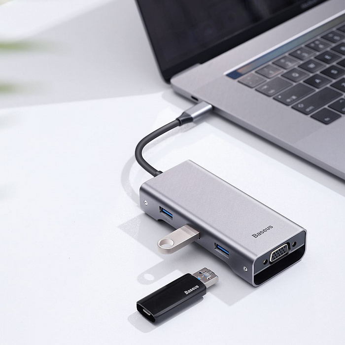USB-концентратор Baseus Square Desk VGA CATXF-A0G (Deep Grey) купить в интернет-магазине icover
