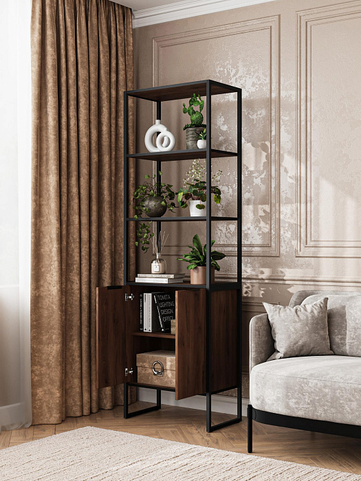 Стеллаж лофт RIDBERG DENVER модуль 1 (Dark Oak/Black) купить в интернет-магазине icover