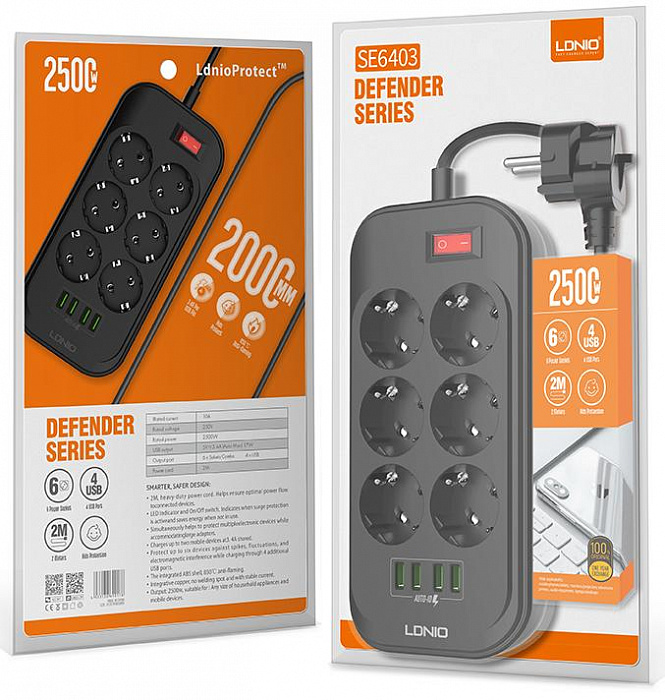 Сетевой фильтр LDNIO SE6403 (Black) купить в интернет-магазине icover