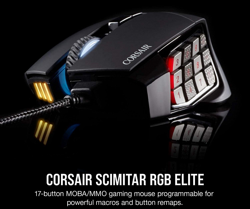 Игровая мышь Corsair Gaming Scimitar RGB Elite CH-9304211-EU (Black) купить в интернет-магазине icover
