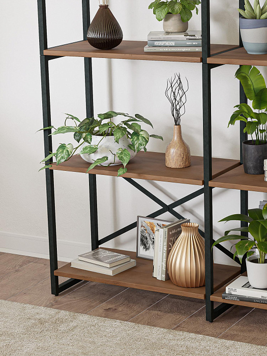 Стеллаж двойной лофт RIDBERG CHICAGO 5 полок (Dark Oak/Black) купить в интернет-магазине icover