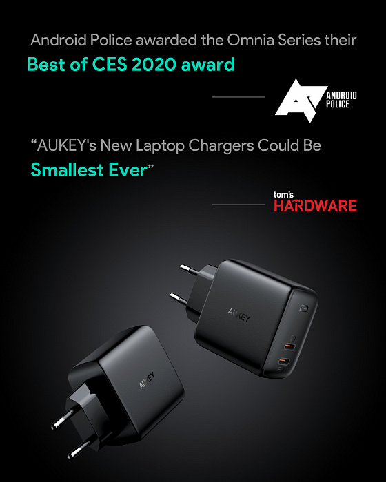 Сетевое зарядное устройство Aukey Omnia Duo PD 65W 2xUSB-C PA-B4 (Black) купить в интернет-магазине icover