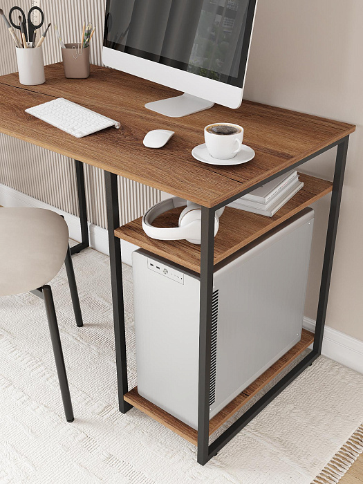 Стол письменный с полкой для ПК RIDBERG GILBERT (Dark Oak/Black) купить в интернет-магазине icover
