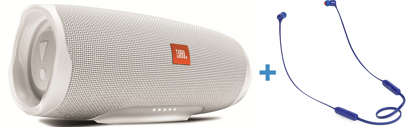 Портативная акустика JBL Charge 4 + наушники JBL T110BT (White/Blue) купить в интернет-магазине icover