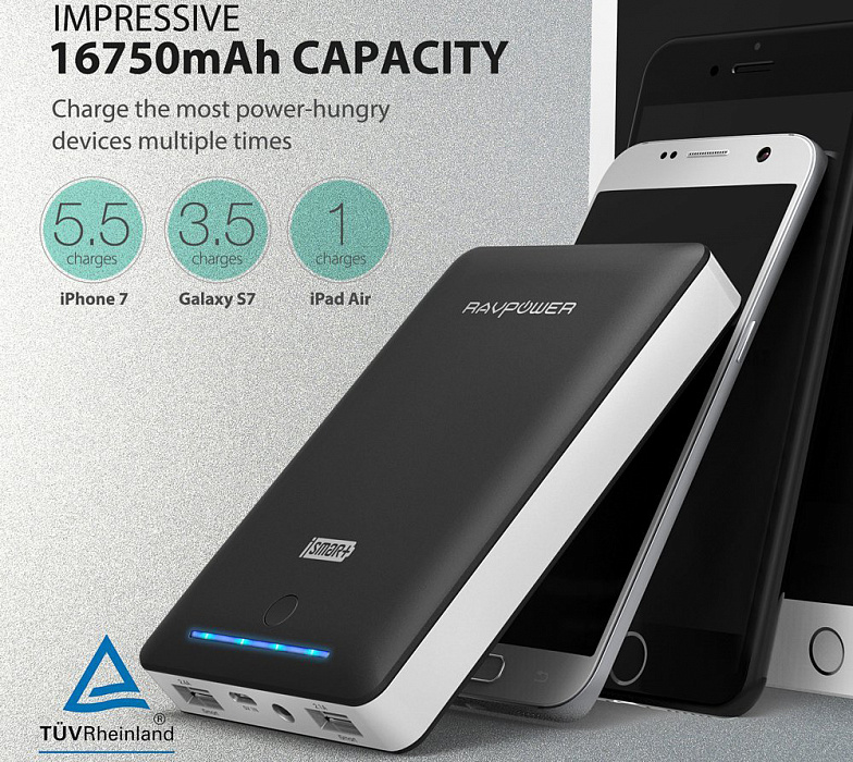 Внешний аккумулятор RAVPower Deluxe Portable Charger (RP-PB19) 16750 mAh (Black) купить в интернет-магазине icover