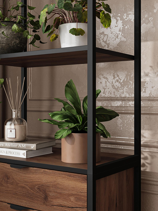 Стеллаж лофт RIDBERG DENVER модуль 2 (Dark Oak/Black) купить в интернет-магазине icover