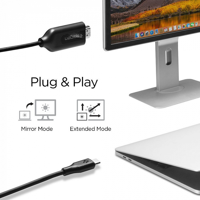 Кабель Spigen Essential C20CH USB-C to HDMI (Black) купить в интернет-магазине icover