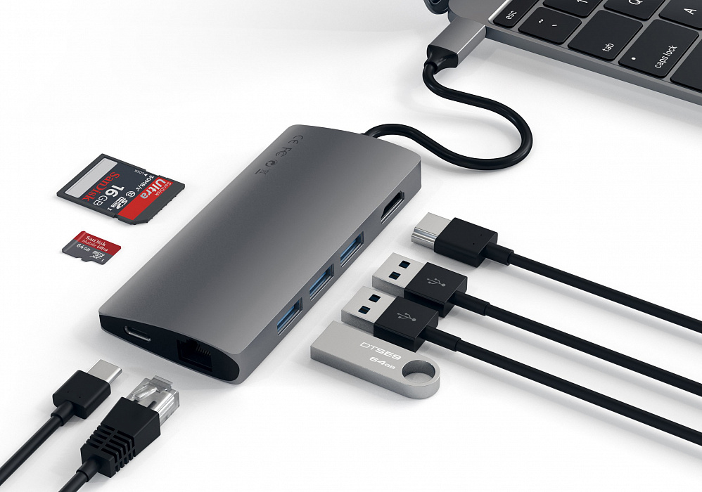 Хаб Satechi Multi-Port V2 Type-C 4K with Ethernet (Space Gray) купить в интернет-магазине icover