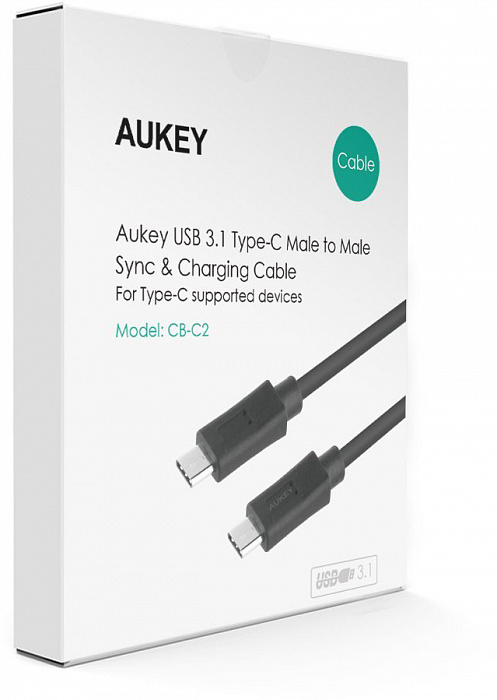 Кабель Aukey CB-C2 USB-C - USB-C 3.1 0.9 m (Black) купить в интернет-магазине icover