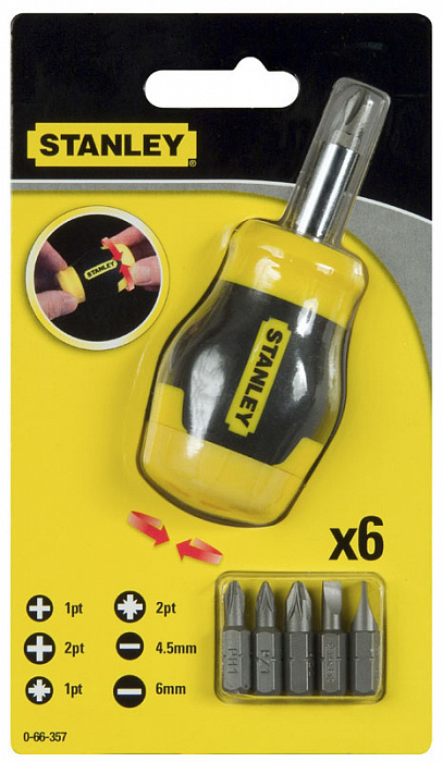 Отвертка с битами Stanley Stubby Multibit (0-66-357) купить в интернет-магазине icover