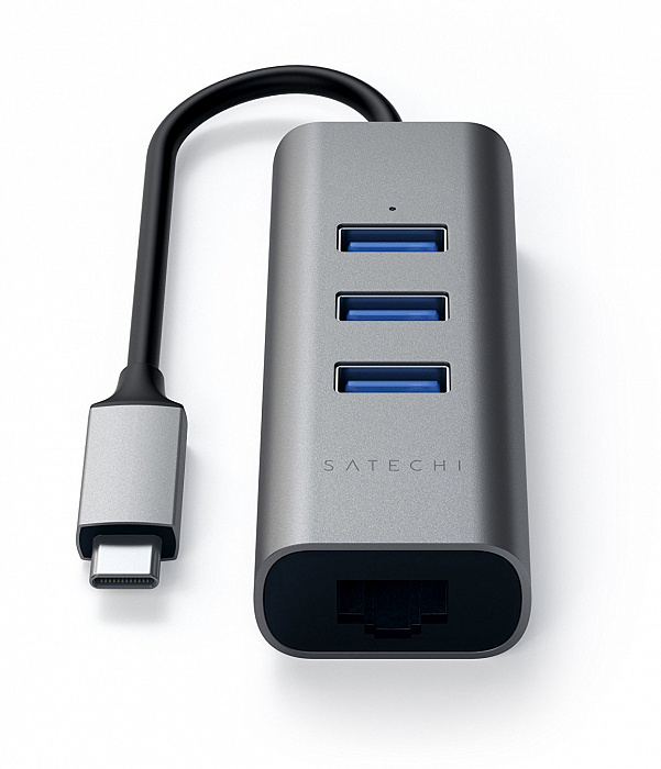USB-концентратор Satechi Aluminum USB 3.0 Hub & Ethernet ST-TC2N1USB31AM (Space Gray) купить в интернет-магазине icover