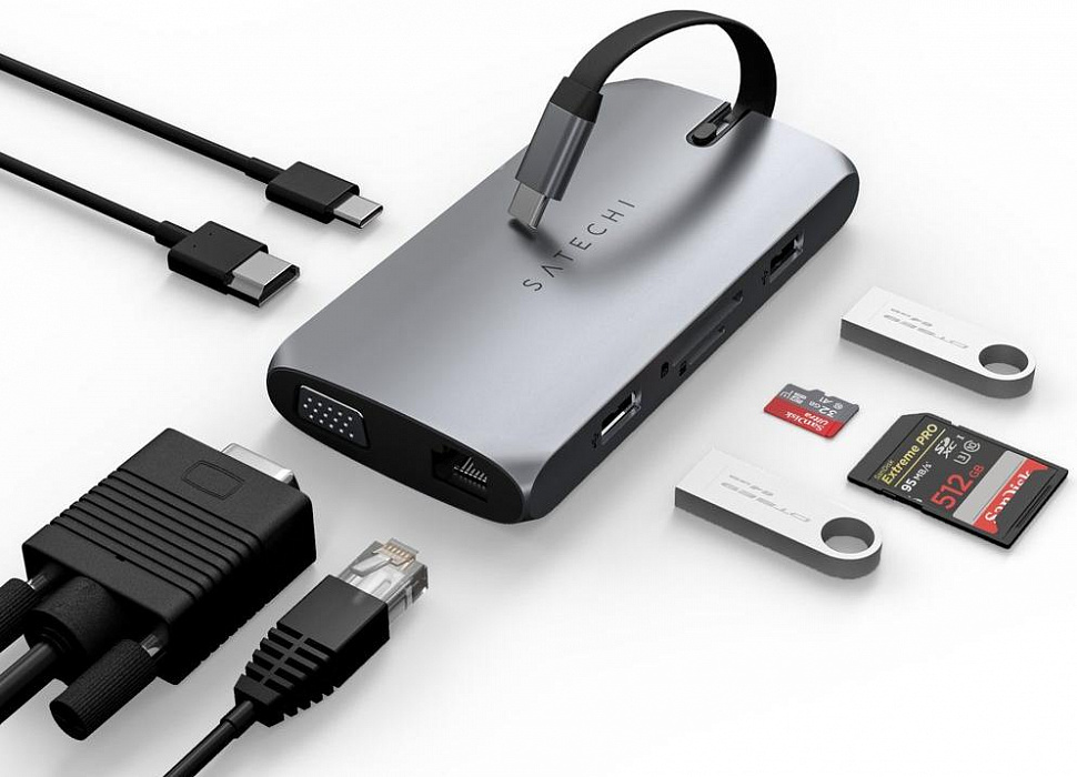 Хаб Satechi USB-C On-the-Go MultiPort Adapter ST-UCMBAM (Space Grey) купить в интернет-магазине icover