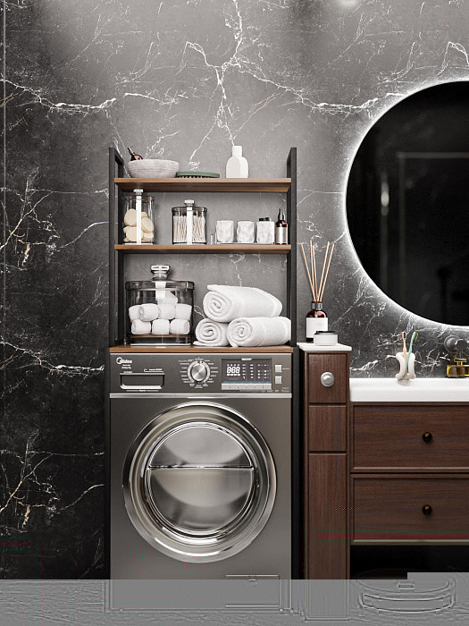 Стеллаж лофт над стиральной машинкой RIDBERG ATLANTA (Dark Oak/Black) купить в интернет-магазине icover