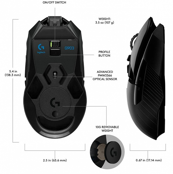 Игровая мышь Logitech G903 Lightspeed Wireless (Black) купить в интернет-магазине icover