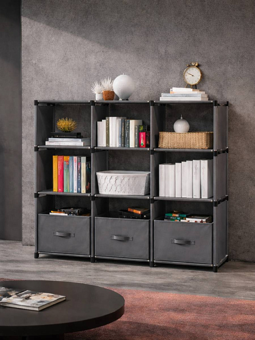 Стеллаж Ridberg 9 ячеек с коробками (Grey) купить в интернет-магазине icover