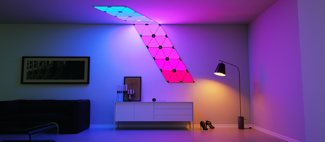 Система освещения Nanoleaf Aurora c дополнительным модулем Nanoleaf Rhythm купить в интернет-магазине icover