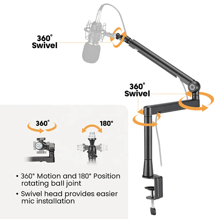 Микрофонная стойка Ridberg Twist boom arm MDS13-2 (Black) купить в интернет-магазине icover