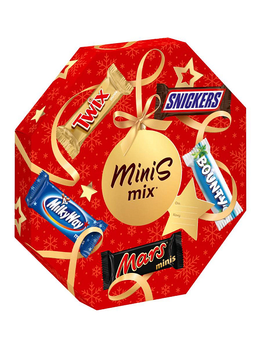 Сладкий подарок Minis Mix на Новый Год, набор конфет Snickers, Twix, Bounty, Milky Way, Mars (262 г.) купить в интернет-магазине icover