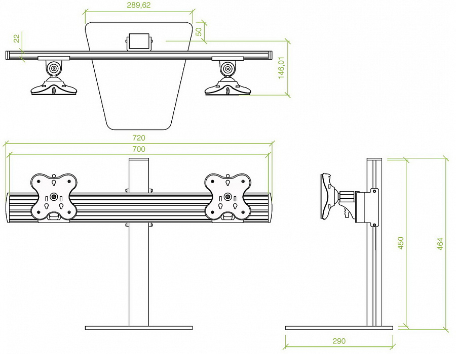 Кронштейн ErgoFount RSST-4520/2 для 2 мониторов 24" (Steel) купить в интернет-магазине icover