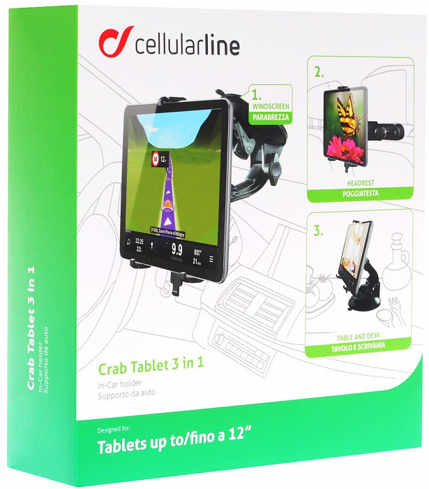 Cellular Line Crab Tablet 3 in 1 (CRABTABLET3IN1) - автодержатель для планшета до 12" (Black) купить в интернет-магазине icover