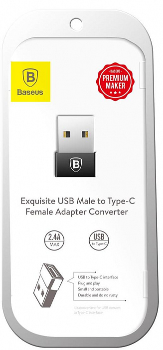 Переходник Baseus Exquisite USB Male to Type-C Female Adapter Converter CATJQ-A01 (Black) купить в интернет-магазине icover