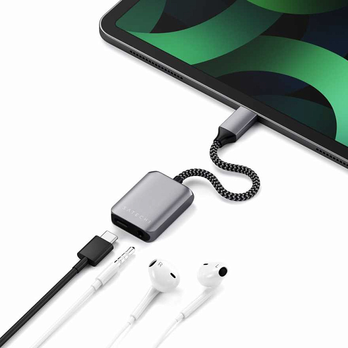 Адаптер Satechi USB-C to Audio PD Charger ST-UCAPDAM (Space Grey) купить в интернет-магазине icover