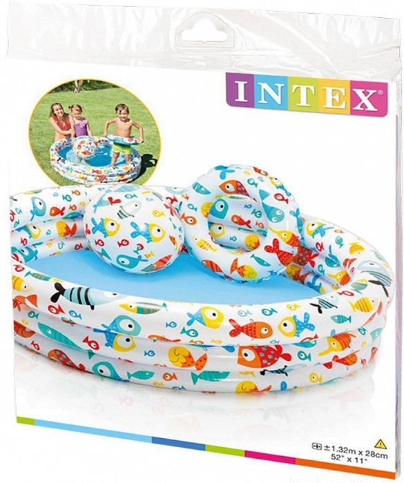 Детский надувной бассейн Intex Рыбки (59469) с мячом и кругом (White) купить в интернет-магазине icover