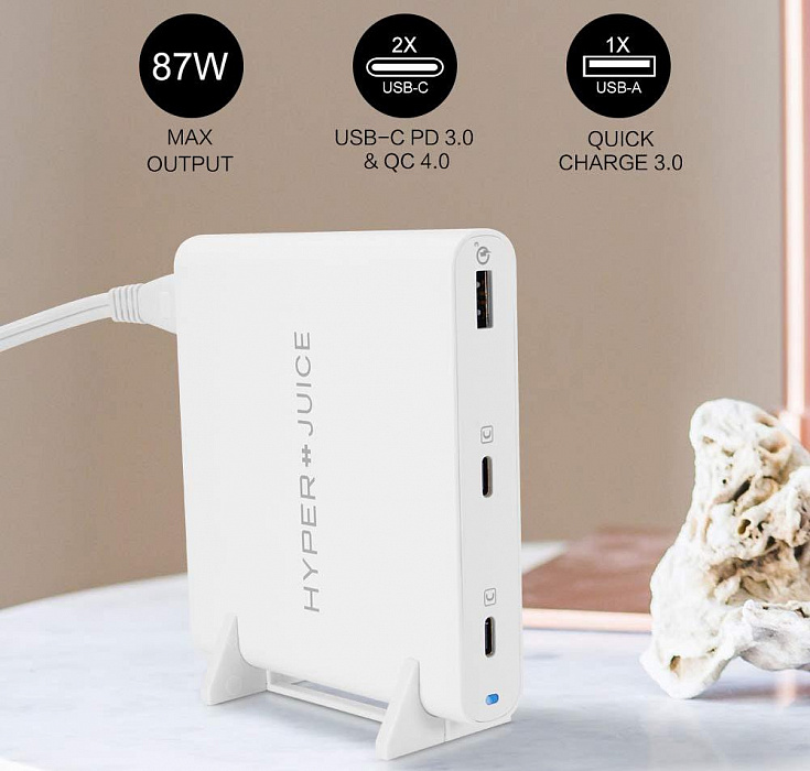 Сетевое зарядное устройство HyperDrive HyperJuice 87W USB-C/USB 3.0 HJ-PD87 (White) купить в интернет-магазине icover