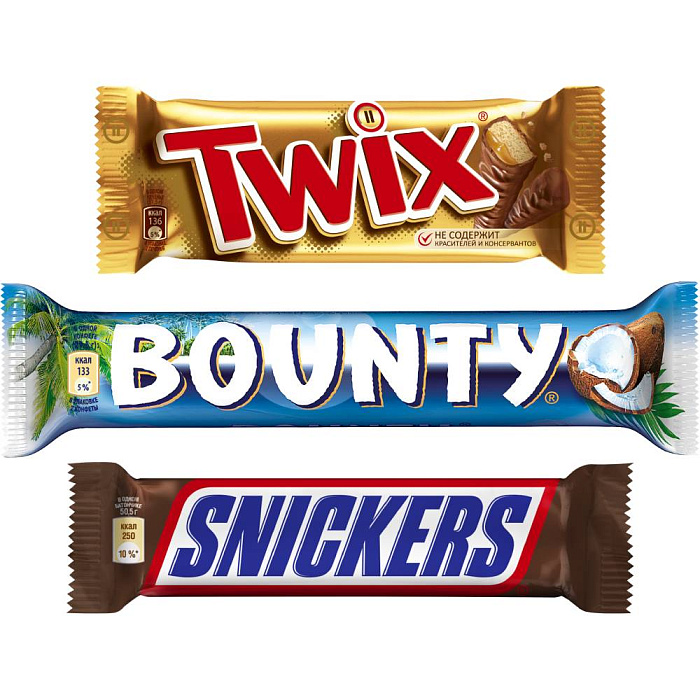 Ассорти BarsMix шоколадный батончик Snickers (50.5г), Bounty (55г.), TWIX (55г.) 8 шт. купить в интернет-магазине icover