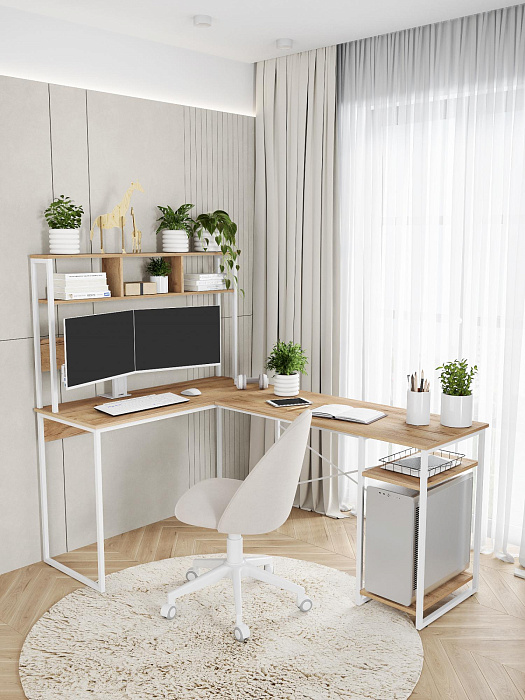 Стол компьютерный угловой лофт Ridberg ALASKA (Oak/White) купить в интернет-магазине icover