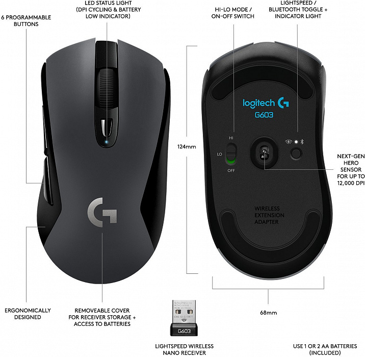 Игровая мышь Logitech G603 Lightspeed Wireless (Black) купить в интернет-магазине icover