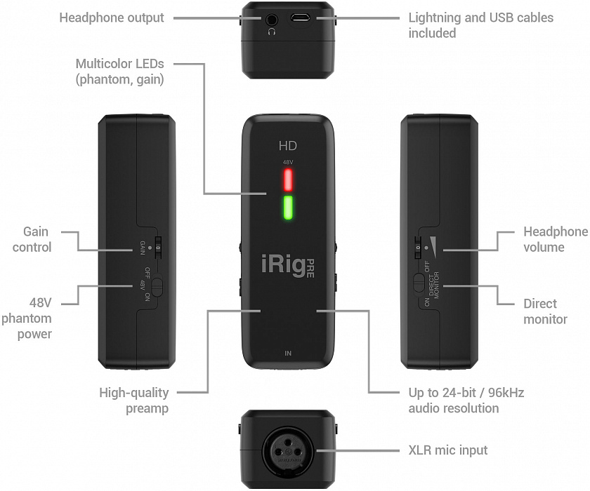 Аудиоинтерфейс для микрофона IK Multimedia iRig Pre HD IP-IRIG-PREHD-IN (Black) купить в интернет-магазине icover