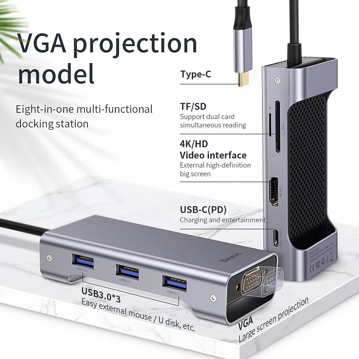 USB-концентратор Baseus Square Desk VGA CATXF-A0G (Deep Grey) купить в интернет-магазине icover