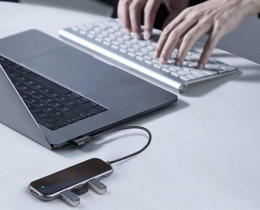 USB-концентратор Baseus Multi-functional Hub (CAHUB-BZ0G) USB-C to HDMI/3xUSB 3.0/PD (Deep Grey) купить в интернет-магазине icover