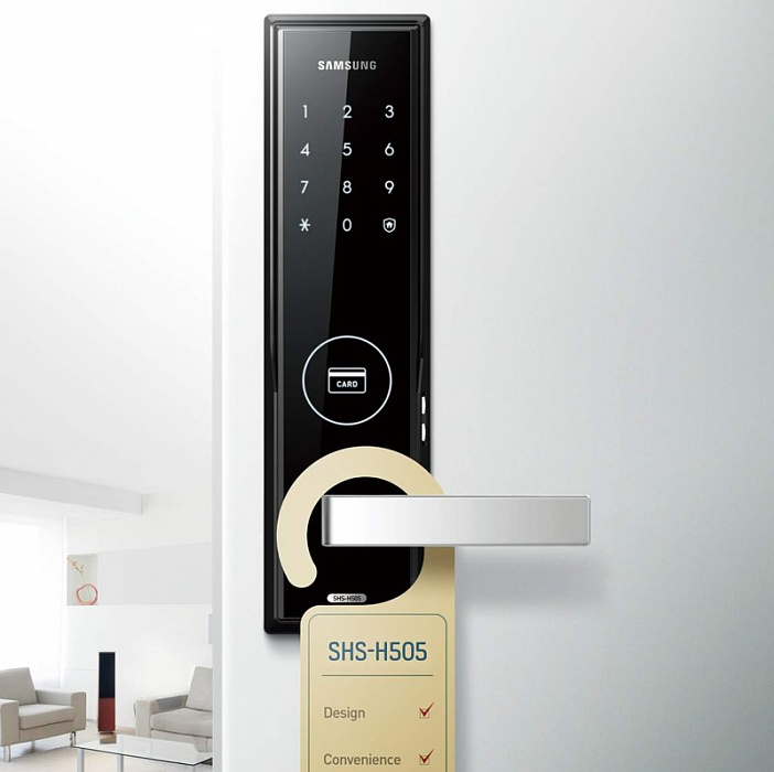 Электронный дверной замок с ручкой Samsung SHS-H505 FBK/EN 5050 (Black) купить в интернет-магазине icover