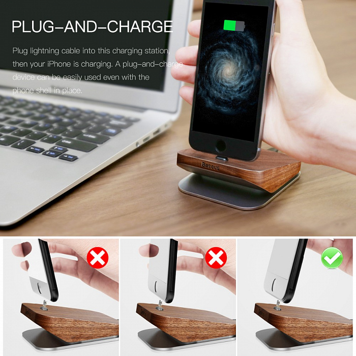 Док-станция Baseus DuoWood Desktop Charging для iPhone (Wood) купить в интернет-магазине icover