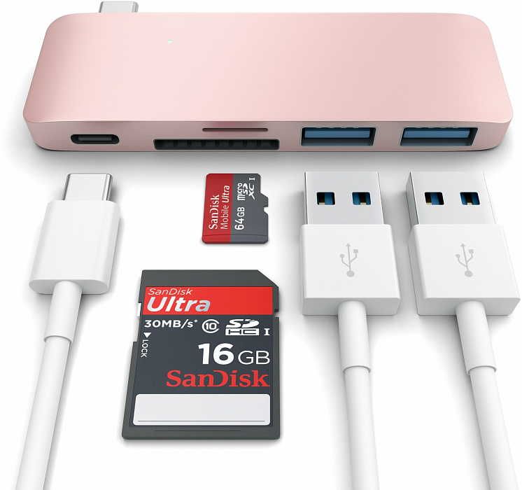 USB-хаб Satechi Combo Hub USB Type-C ST-TCUPR (Rose Gold) купить в интернет-магазине icover