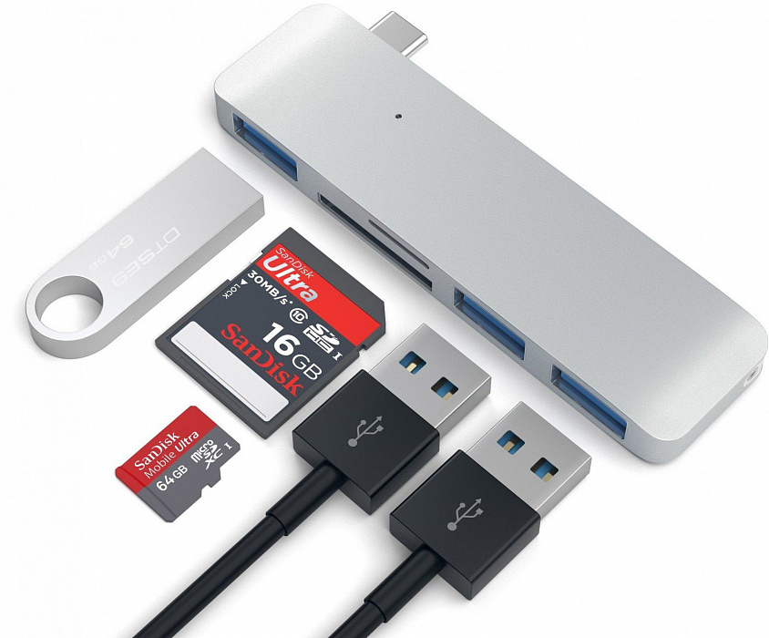 USB-концентратор Satechi Aluminum Combo (ST-TCUHS) USB Type C (Silver) купить в интернет-магазине icover