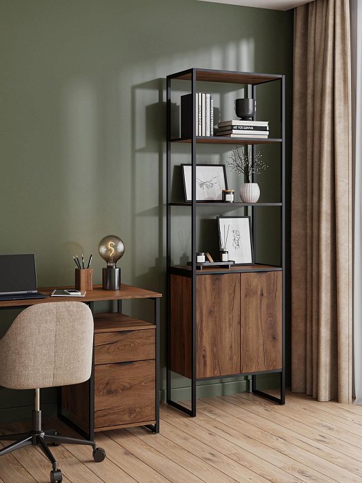 Стеллаж лофт RIDBERG DENVER модуль 1 (Dark Oak/Black) купить в интернет-магазине icover