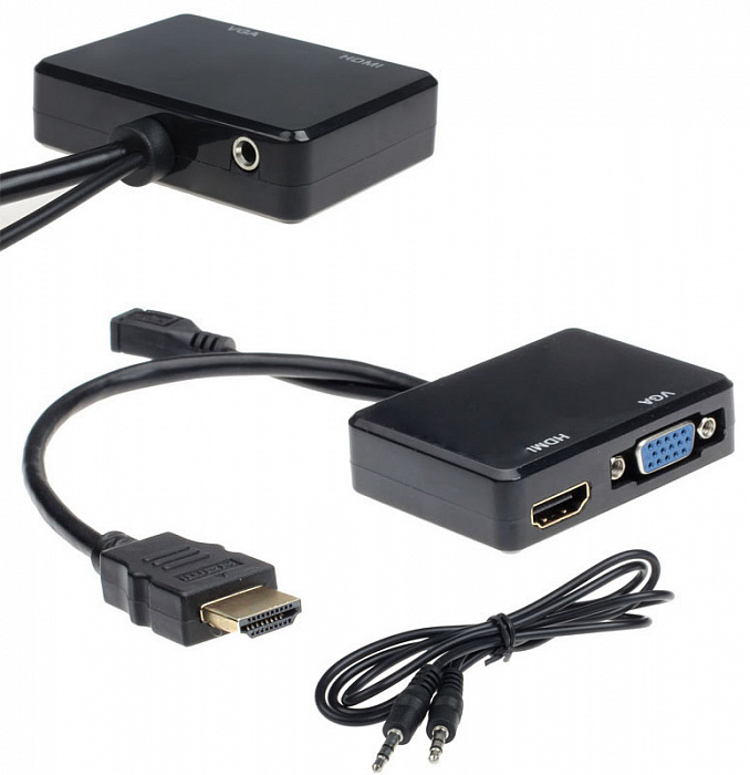 HDMI/MHL to VGA/HDMI + 3.5 mm Audio Cable Converter - адаптер с аудиовыходом (Black) купить в интернет-магазине icover
