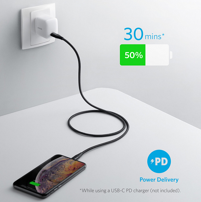 Кабель для iPod, iPhone, iPad Anker PowerLine+ II (A8652H11) Lightning/USB-C 0.9m (Black) купить в интернет-магазине icover