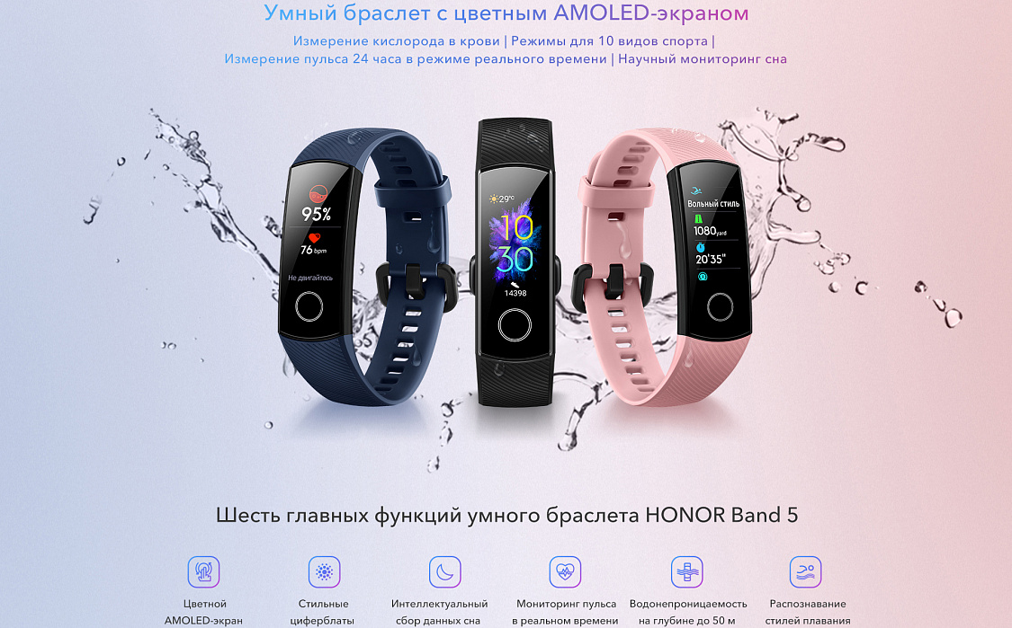 Фитнес-браслет Honor Band 5 CRS-B19S (Black) купить в интернет-магазине icover