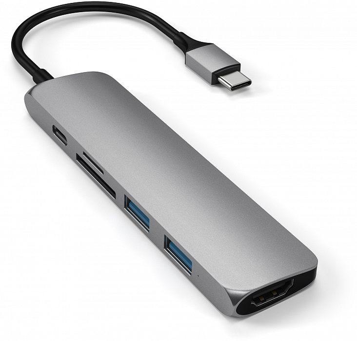 USB-концентратор Satechi Slim Multi-Port V2 (ST-SCMA2M) Type-C 4K (Space Gray) купить в интернет-магазине icover
