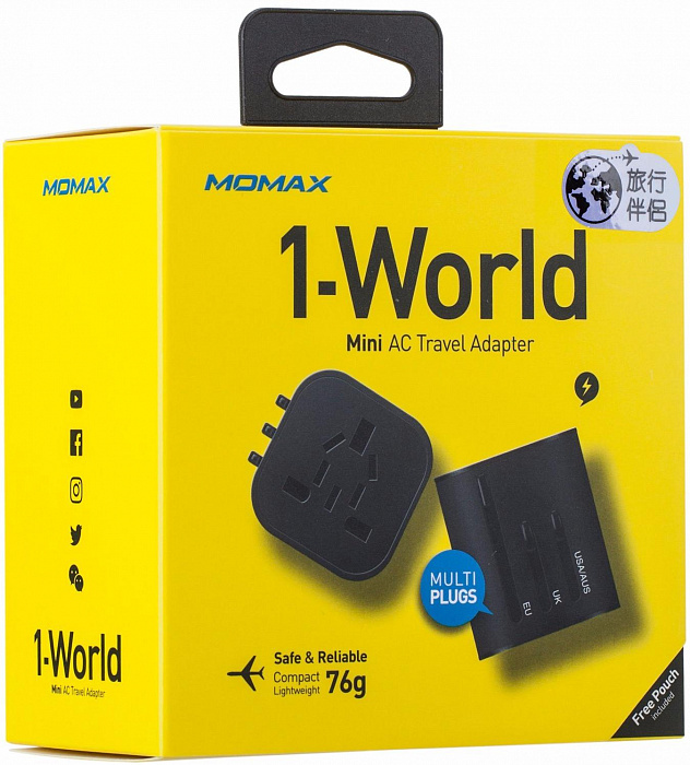 Momax World Mini AC Travel Adapter (UA2D) - универсальный адаптер питания (Black) купить в интернет-магазине icover