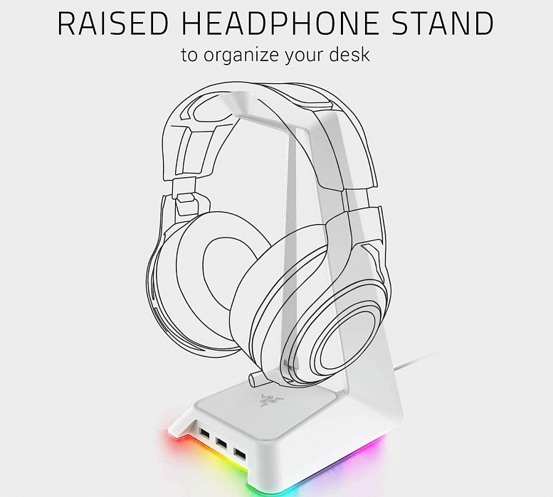 Подставка Razer Base Station Chroma (RC21-01190300-R3M1) для наушников (Mercury White) купить в интернет-магазине icover