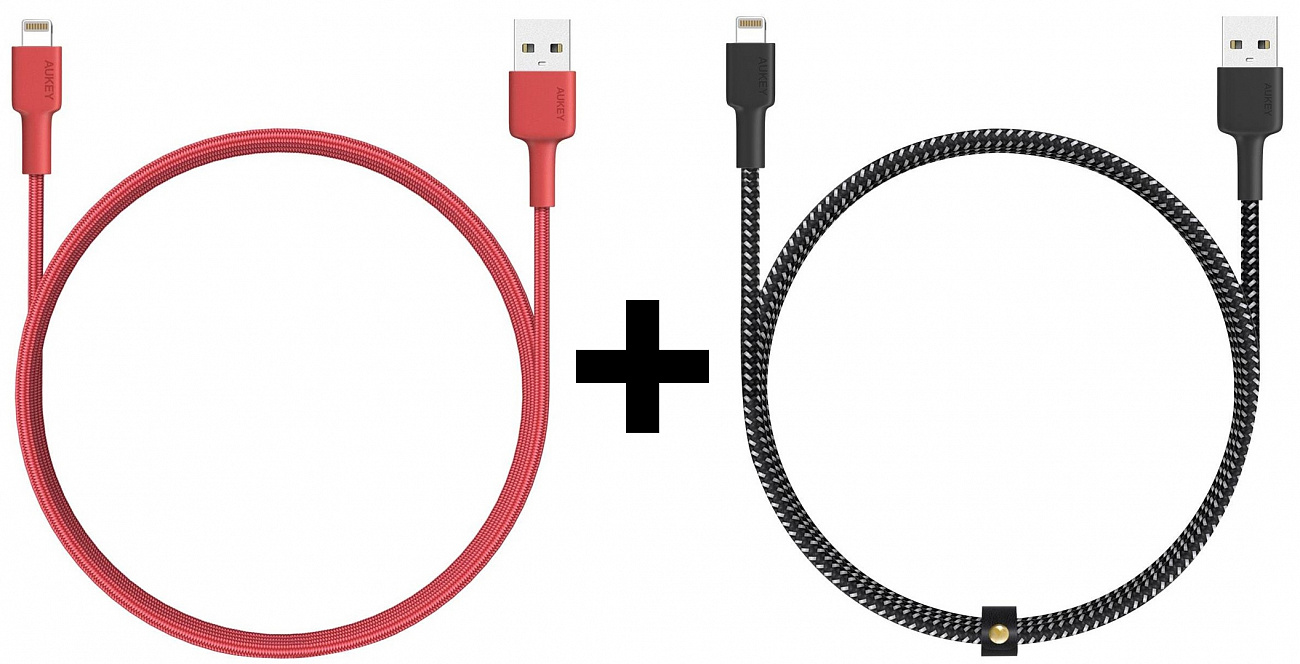 Комплект кабелей Aukey CB-BAL3 USB to Lightning 1.2m 2 pack (Black/Red) купить в интернет-магазине icover