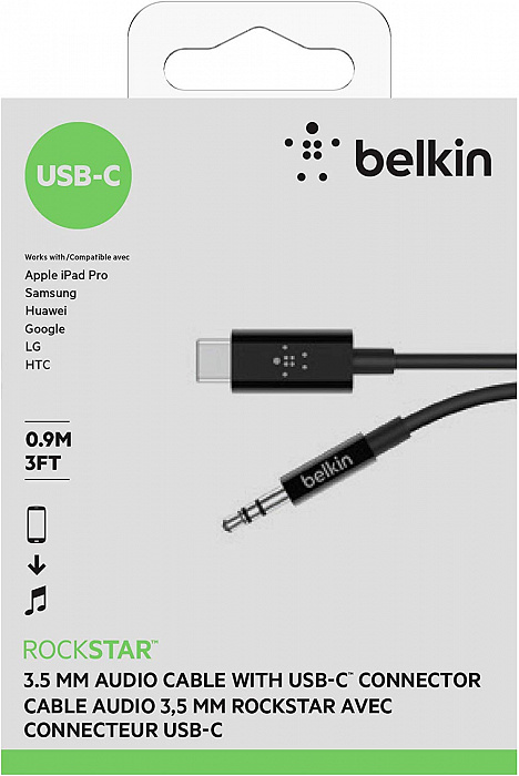 Кабель Belkin Rockstar 3.5mm/USB-C 0.9m (F7U079bt03-BLK) купить в интернет-магазине icover